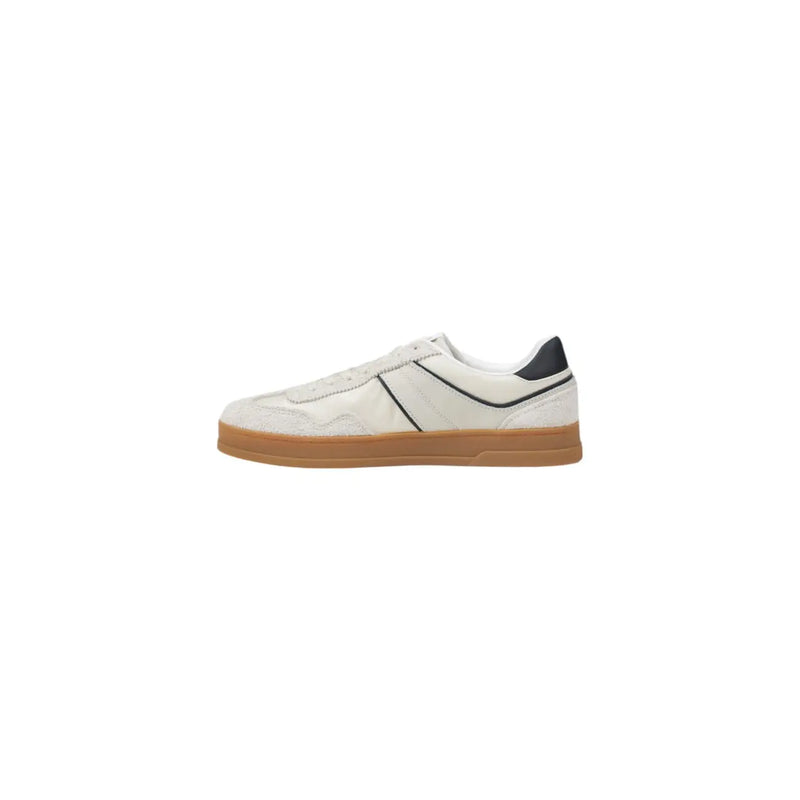 Tommy Hilfiger Herren-Sneaker aus weißem Wildleder mit schwarzen Akzenten und hellbrauner Gummisohle für den Alltag