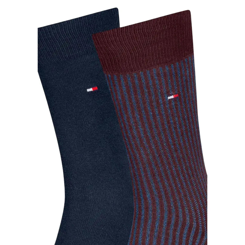 Tommy Hilfiger men socks two pack in navy and burgundy cotton blend with striped pattern for everyday wear