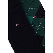 Tommy Hilfiger men socks green cotton blend black and dark green argyle with white dotted lines and logo on side