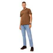 Tommy Hilfiger Slim-Fit Herren-T-Shirt aus kamelbrauner Bio-Baumwolle mit kleinem, gesticktem Logo auf der linken Brust