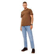 Tommy Hilfiger men slim camel brown organic cotton t shirt with small embroidered logo on left chest