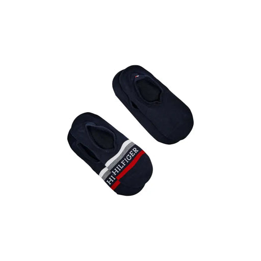 Marineblau Tommy Hilfiger Herren-Sneakersocken mit weiß-rot gestreiftem Band und Markenlogo