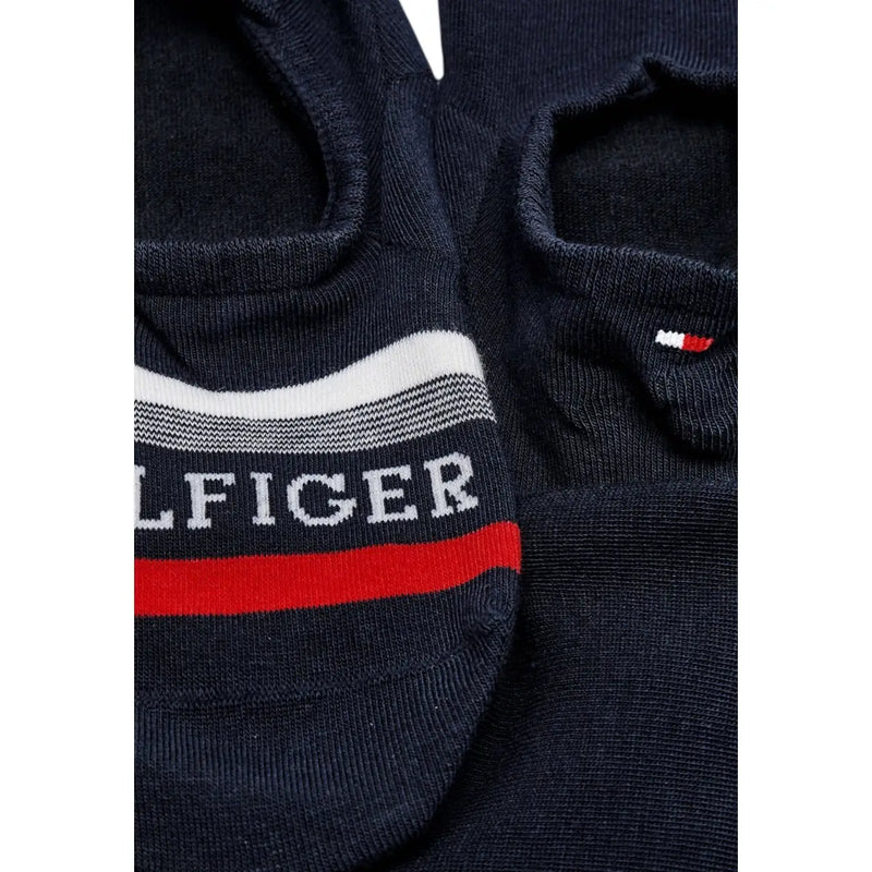 Navy blue Tommy Hilfiger men ankle socks with white and red striped band and logo detail in cotton blend material