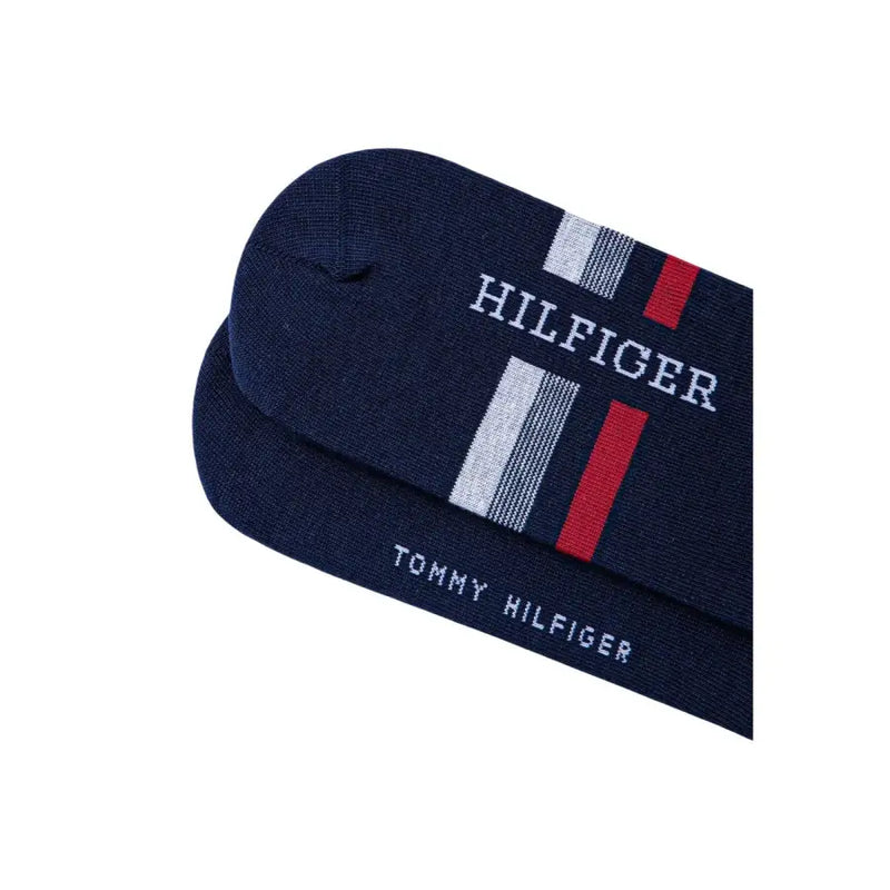 Marineblau Tommy Hilfiger Herrenunterwäschesocke mit weiß-rot gestreiftem Logo-Detail