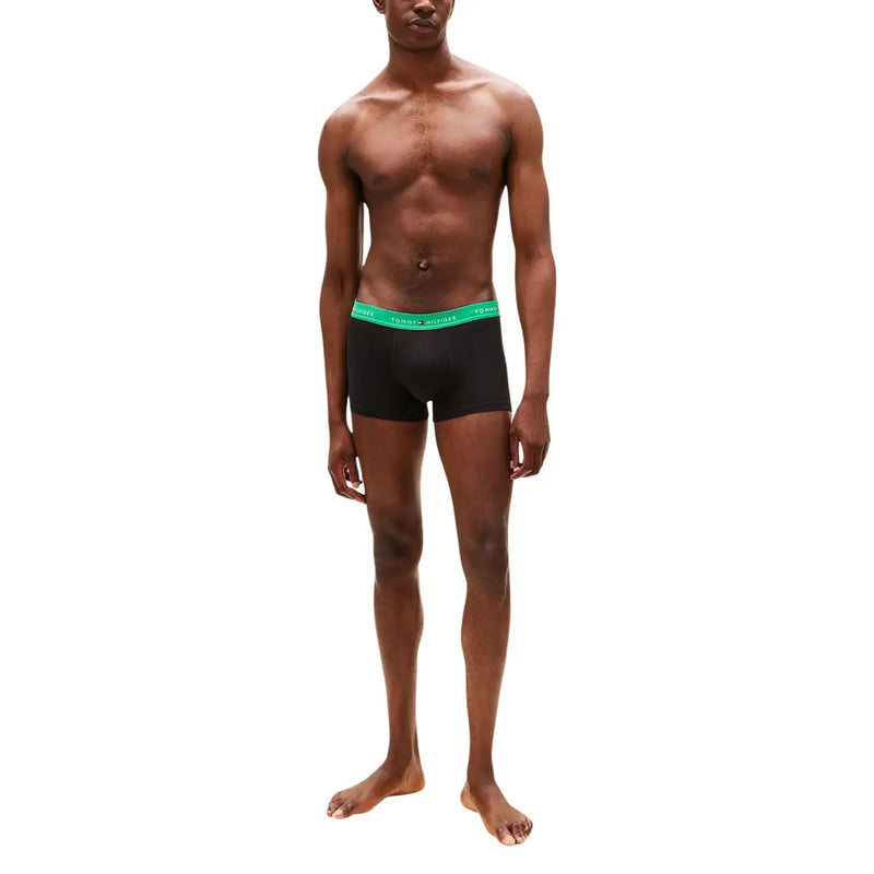 Tommy Hilfiger men underwear black boxer briefs with vibrant green logo waistband for comfortable daily wear