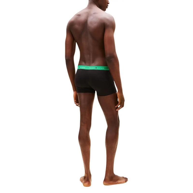 Tommy Hilfiger men underwear black boxer briefs with vibrant green elastic waistband featuring brand logo