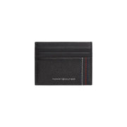 Tommy Hilfiger Herren-Geldbörse aus schwarzem, strukturiertem Leder mit Kartenfach und dezenten roten und weißen Ziernähten am Rand