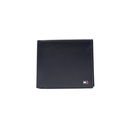 Black leather wallet for men with small tommy hilfiger flag logo on lower right corner by Tommy Hilfiger