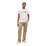 Tommy Hilfiger Weißes Herren-T-Shirt aus Bio-Baumwolle mit schwarzem und rotem Logo auf der Brust