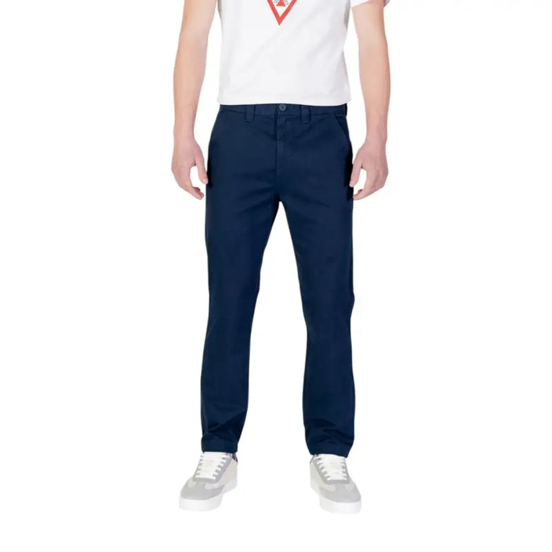 Tommy Hilfiger men’s navy blue chino pants with classic straight-leg cut and visible stitching details