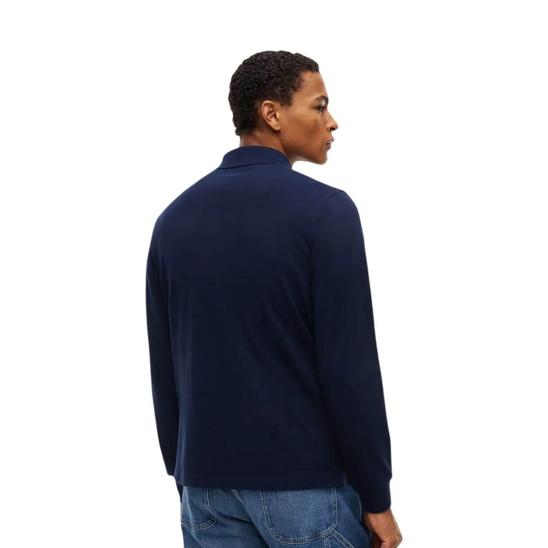 Tommy Hilfiger Langarm-Poloshirt aus Bio-Baumwolle für Herren in Marineblau mit geripptem Kragen und Bündchen, Vorderansicht