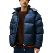 Tommy Hilfiger Steppjacke für Herren aus dunkelblauem Stoff mit Kapuze und Frontreißverschluss, Vorderansicht