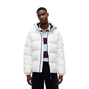 Tommy Hilfiger Weiße Steppjacke für Herren mit Steppmuster und schwarzen Reißverschlussdetails, Vorderansicht