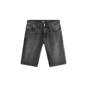 Tommy Hilfiger Herrenshorts aus dunkelgrauem Denim mit fünf Taschen und Logo am Bund, Vorderansicht