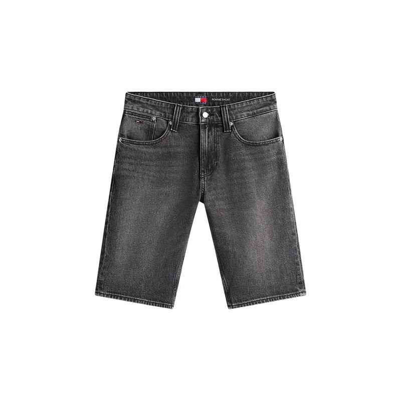 Tommy Hilfiger Herrenshorts aus dunkelgrauem Denim mit fünf Taschen und Logo am Bund, Vorderansicht