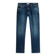 Tommy Hilfiger Schmal geschnittene Herrenjeans aus dunkelblauem Denim mit geradem Bein und dezenter Waschung, Vorderansicht