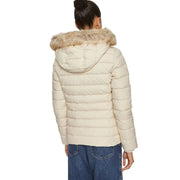 Tommy Hilfiger Damen-Steppjacke in Creme mit hellbrauner Pelzkapuze