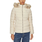 Tommy Hilfiger cremefarbene Steppjacke mit beiger Pelzkapuze