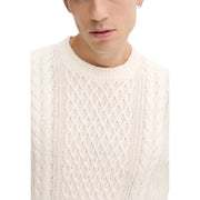 Tommy Hilfiger cream-colored cable-knit sweater with ribbed crew neckline and diamond pattern in organic cotton