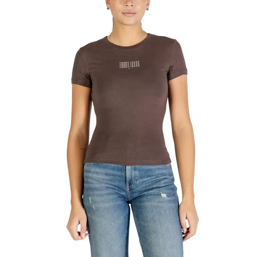 Tommy Hilfiger braunes Kurzarmhemd t-shirt mit gesticktem Logo