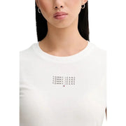 Tommy Hilfiger white organic cotton round neck t shirt with black tommy jeans logo print and red blue flag emblem