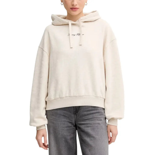 Tommy Hilfiger beige organic cotton hooded sweatshirt with cream Levi’s embroidered logo