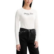 Tommy Hilfiger womens black long-sleeve organic cotton tee with white cursive logo