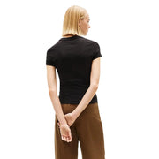 Tommy Hilfiger Schwarzes Damen-T-Shirt aus Bio-Baumwolle mit Rundhalsausschnitt, taillierter Passform und kurzen Ärmeln