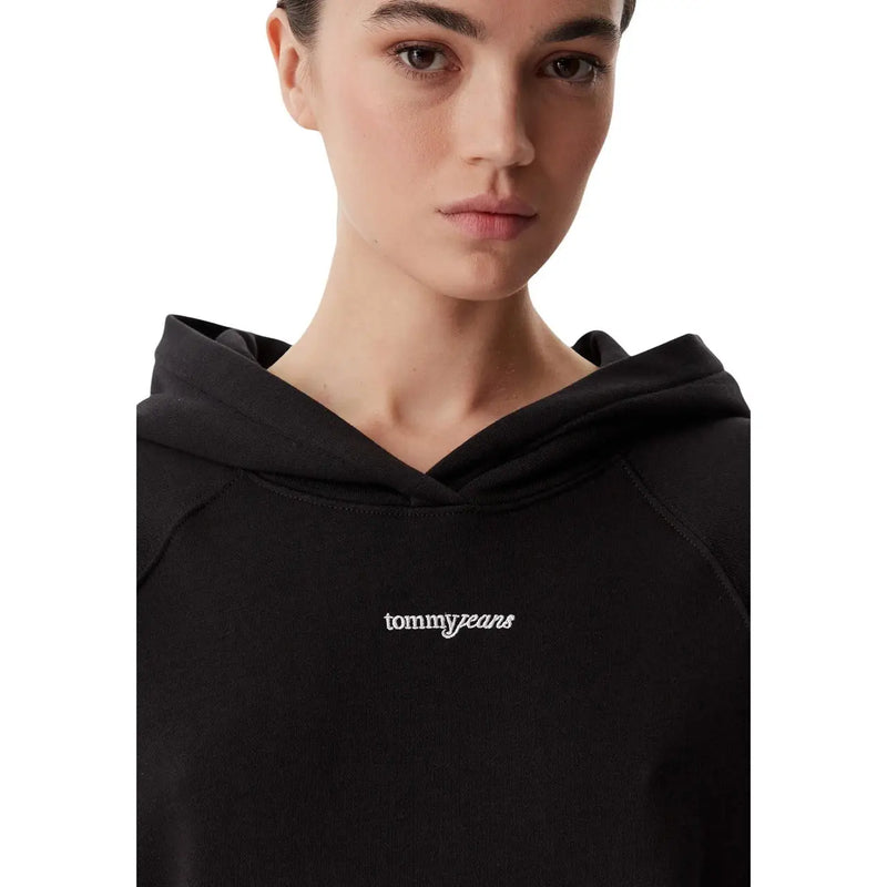 Black tommy hilfiger women hoodie made of organic cotton with white embroidered logo on the chest