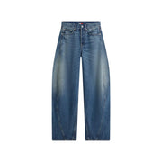 Tommy Hilfiger Damen-Jeans aus blauem Denim, mittelhoher Bund, weites Bein, mittelblaue Waschung und Ziernähte