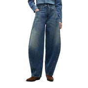 Tommy Hilfiger Damen-Jeans aus blauem Denim, mittelhoher Bund, weites Bein, mittlere Waschung mit dezenten Auswaschungen und Ziernähten