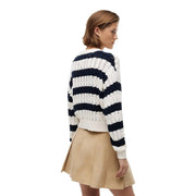 Tommy Hilfiger Damen-Strickpullover aus blauer Bio-Baumwolle, marineblau-weiß gestreift, gerippt