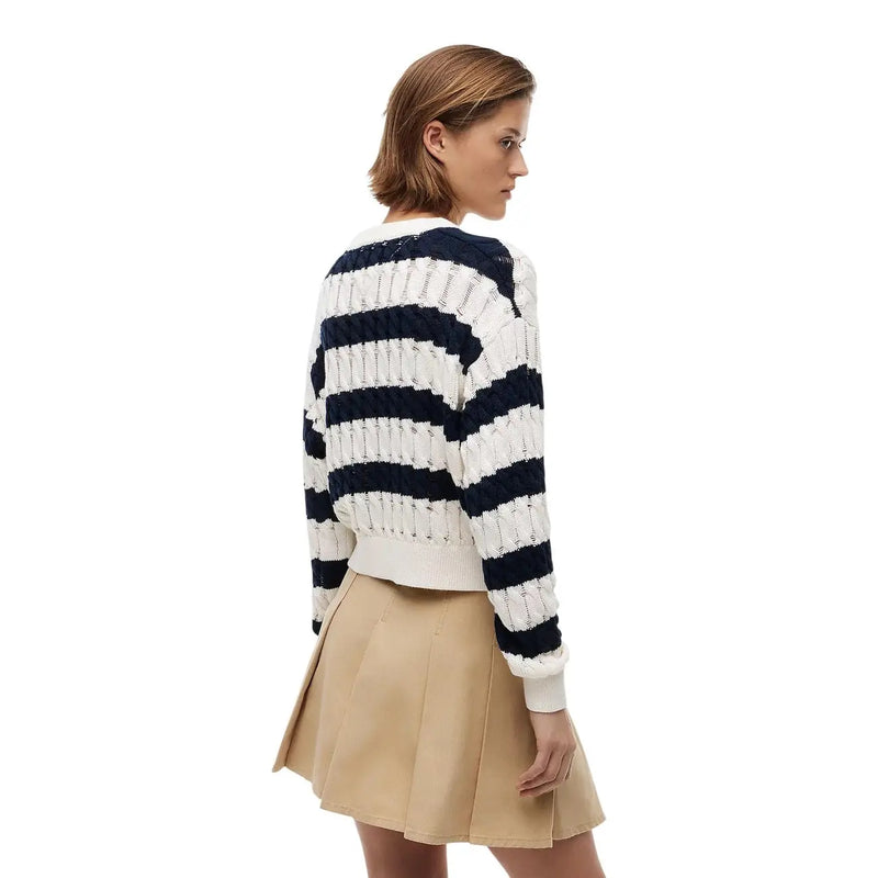 Tommy Hilfiger Damen-Strickpullover aus blauer Bio-Baumwolle, marineblau-weiß gestreift, gerippt