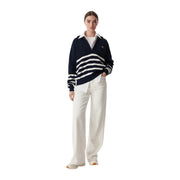 Tommy Hilfiger Damen-Rollkragenpullover mit blauen Streifen in Marineblau und Weiß mit Kragen und gerippten Bündchen