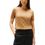 Tommy Hilfiger womens brown organic cotton T-shirt with tan chest logo