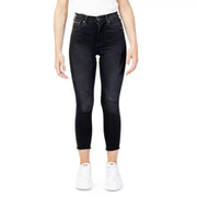 Tommy Hilfiger Schwarze Damen-Jeans aus Baumwoll-Denim, hochgeschnitten, schmal geschnitten, mit verwaschenem Look und ausgefransten Säumen