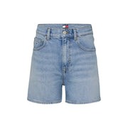 Light-wash denim shorts with a classic high-rise cut and Tommy Hilfiger branding on the waistband in cotton