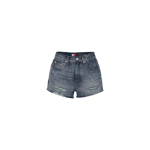 Tommy Hilfiger Damen-Jeansshorts aus Bio-Baumwolle in Blau mit ausgefransten Säumen und Fünf-Taschen-Design