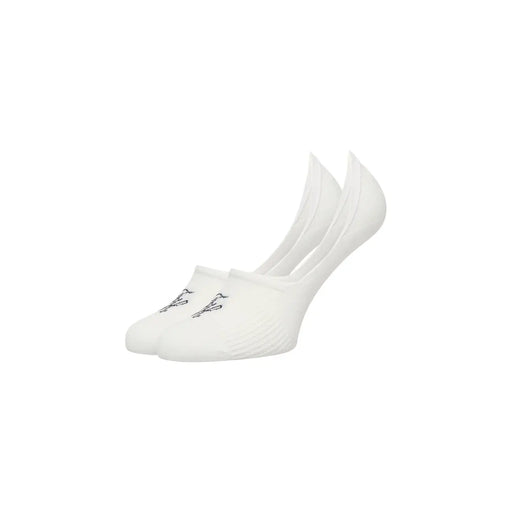 Tommy Hilfiger Weiße, unsichtbare Damen-Fußsocken aus Baumwolle mit dezentem, schwarz gesticktem Logo an der Spitze, 2er-Pack