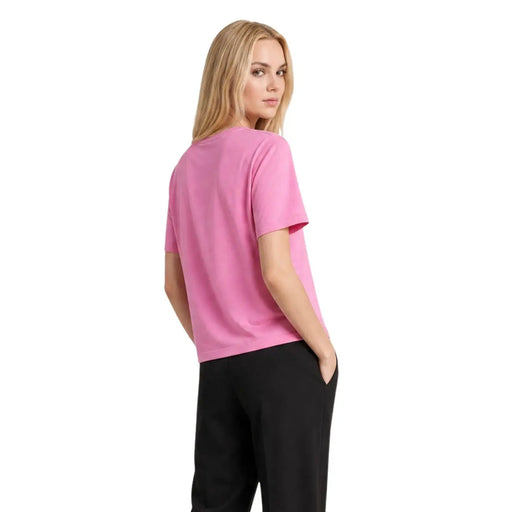Tommy Hilfiger Damen-T-Shirt aus fuchsiafarbener Bio-Baumwolle mit kurzen Ärmeln und schlichtem Rundhalsausschnitt