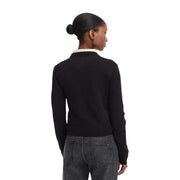 Tommy Hilfiger Schwarzer Damen-Strickpullover aus Bio-Baumwolle mit langen Ärmeln und cremefarbenem Rippstrickkragen
