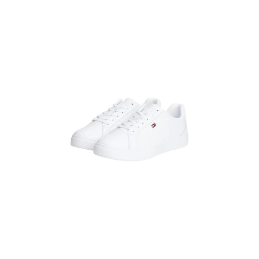 Tommy Hilfiger Weiße Damen-Sneaker aus Leder mit klarem, minimalistischem Design und dezentem seitlichem Branding