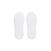 White rubber soles with curved wavy tread patterns on tommy hilfiger women leather sneakers white back side