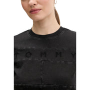 Tommy Hilfiger Schwarzes Damen-Sweatshirt aus Bio-Baumwolle mit geprägtem Logo und Steppdetails
