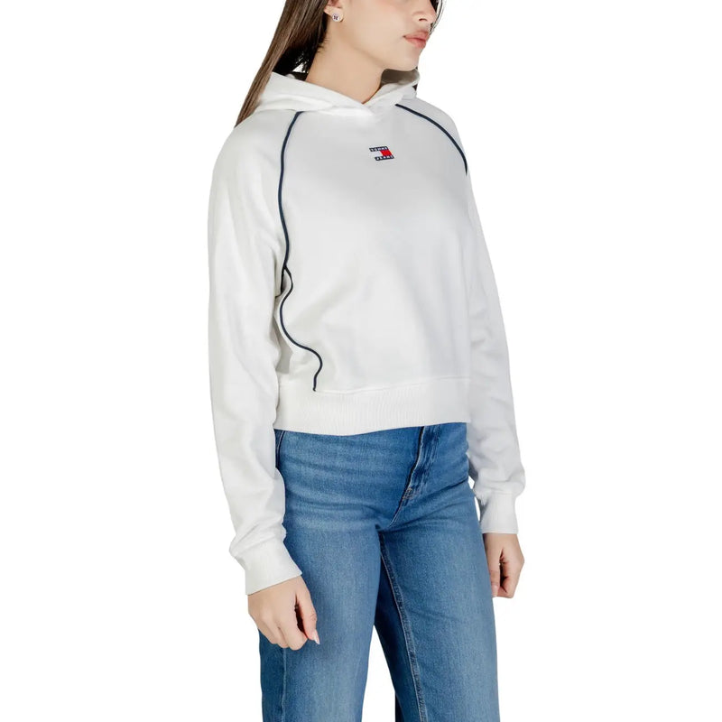 Tommy Hilfiger women organic cotton white hoodie with black contrast stitching and small chest logo