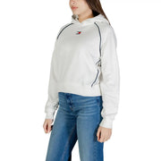 Tommy Hilfiger women organic cotton white hoodie sweatshirt with black piping and small chest embroidered logo