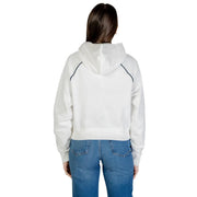 Tommy Hilfiger women organic cotton white cropped hoodie with black contrast stitching on sleeves and hood edges