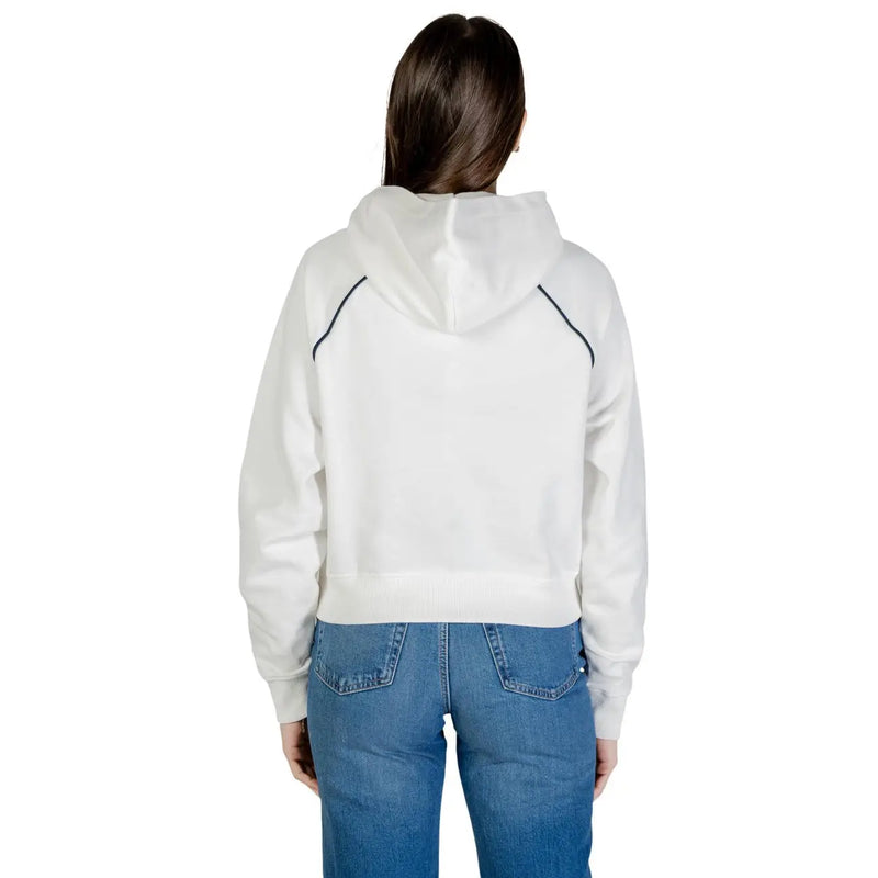 Tommy Hilfiger women organic cotton white cropped hoodie with black contrast stitching on sleeves and hood edges