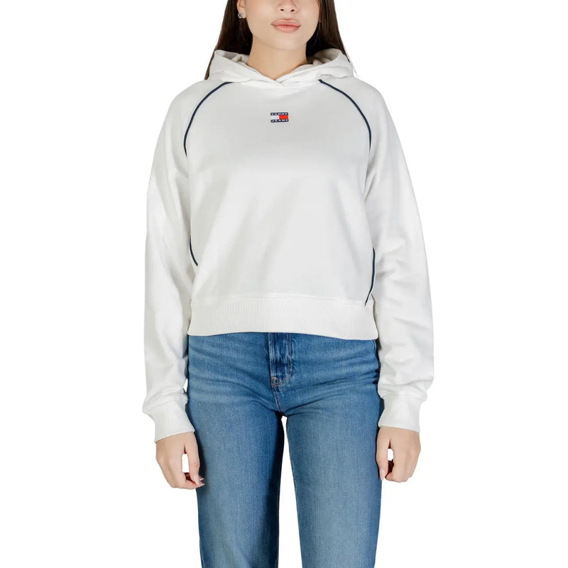 Tommy Hilfiger women organic cotton white hoodie with black contrast stitching and small chest logo