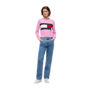 Rosa Tommy Hilfiger Damen-Sweatshirt aus Bio-Baumwolle mit schwarz-weiß-rotem Logo auf der Brust